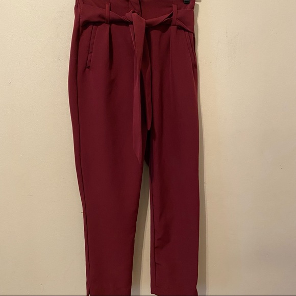 Burgundy Tie Front Trouser Pants - Picture 1 of 4
